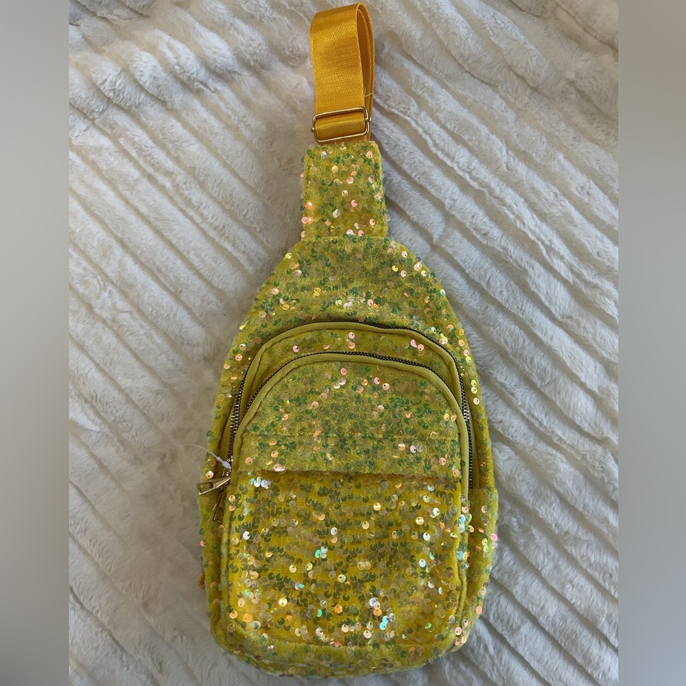 Yellow sequin sling bag